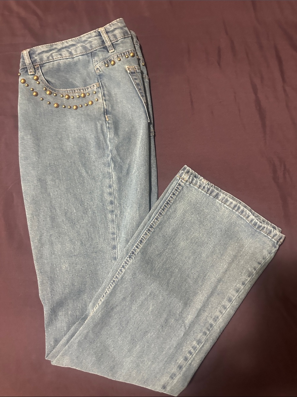 Madden Girl Light Blue Bootcut Jeans with Gold Studs
